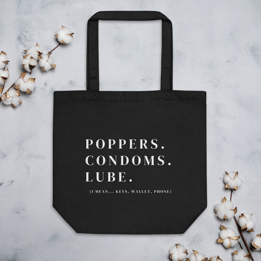 "Popper, Condoms, Lube" Tote Bag
